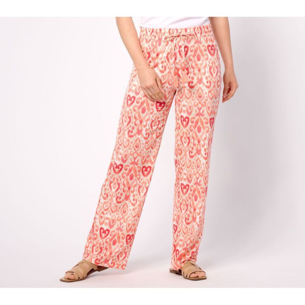 Belle by Kim Gravel Pink and Cream Printed Wide-Leg Pants
